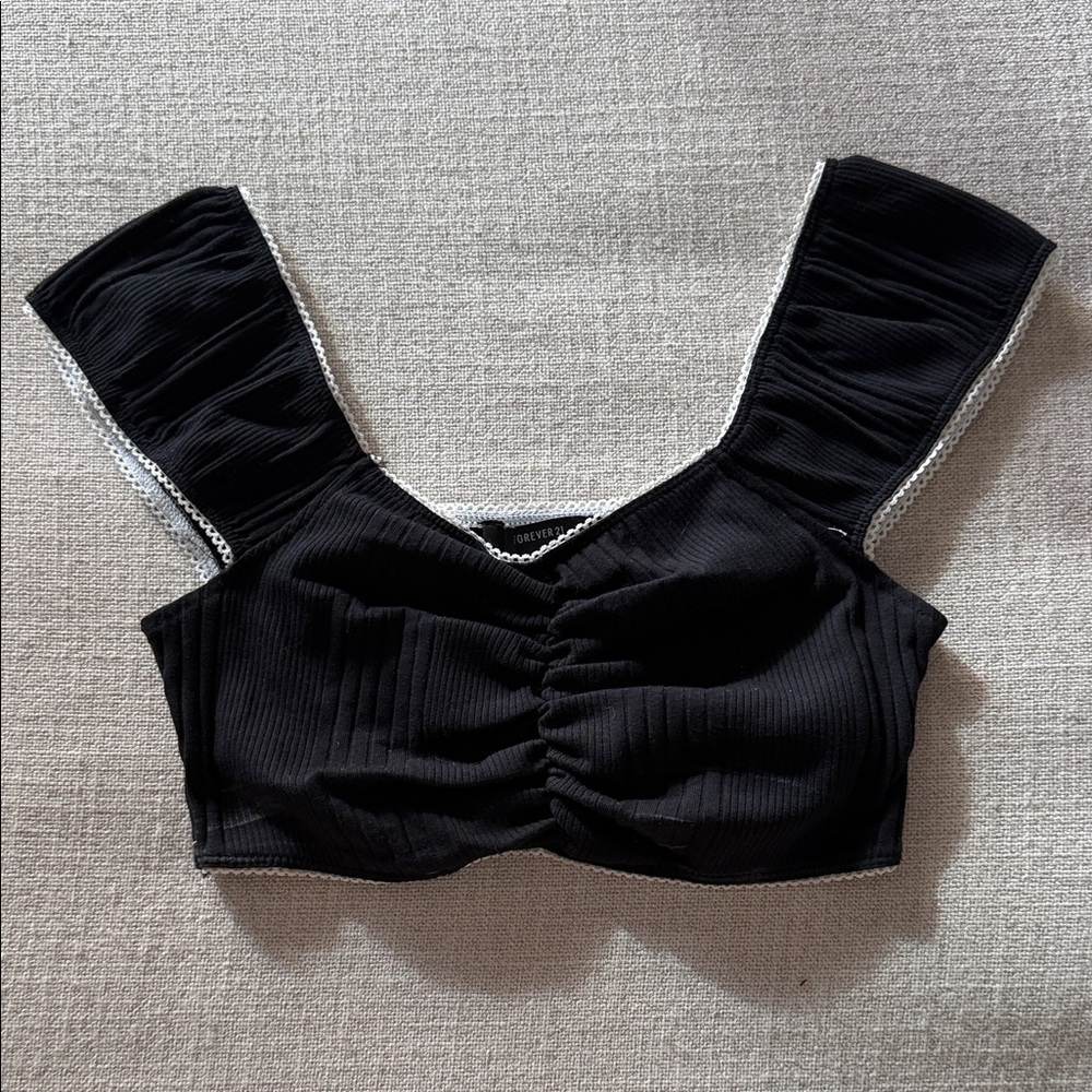 Forever 21 Black Crop Top with White Trim